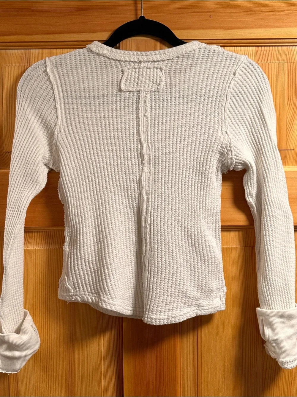 Free People White Waffle Knit Long Sleeve Tee
